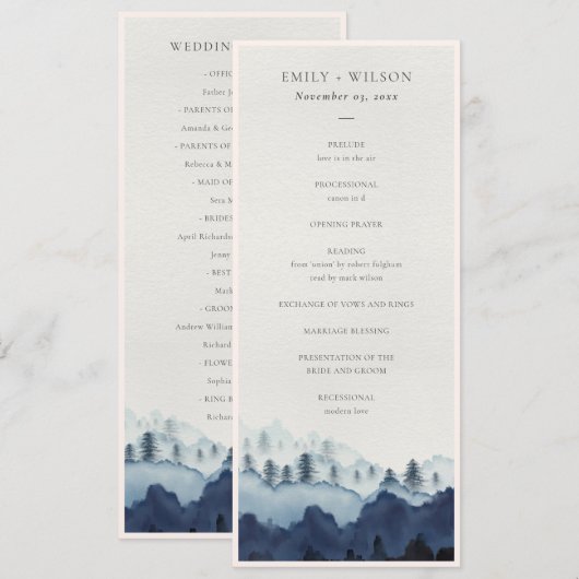 Ink Blue Pine Mountain Wedding Ceremony Program Kaart (Voorkant / Achterkant)