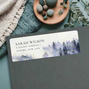 INK BLUE WATERVERF LANDSCAPE TREE FOLIAGE ADRES ETIKET