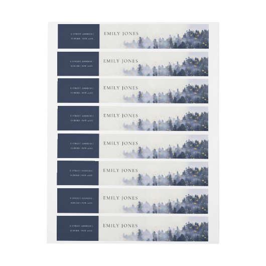 INK BLUE WATERVERF LANDSCAPE TREE FOLIAGE ADRESLABEL WIKKEL (Vel)