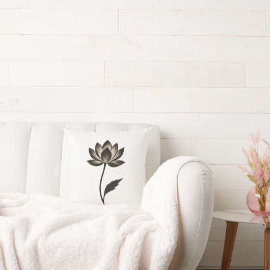 Ink Brush Lotus – Minimalistisch bloemendesign op Kussen (Bank)