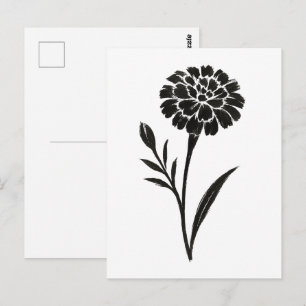 Ink Brush Marigold – Bloem Illustratie op Briefkaart