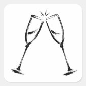 Ink Champagne Toast Celebration Glasses Art on Vierkante Sticker (Voorkant)