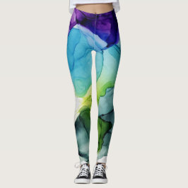 Ink Cloud Swirl Abstract Paars Blue Green Leggings