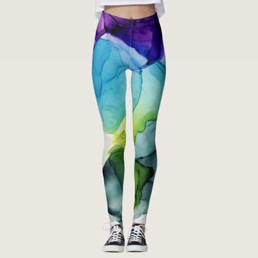 Ink Cloud Swirl Abstract Paars Blue Green Leggings (Voorkant)