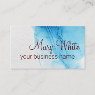 Ink Cloud Swirl Trendy Modern Aqua Blue Brown Text Visitekaartje