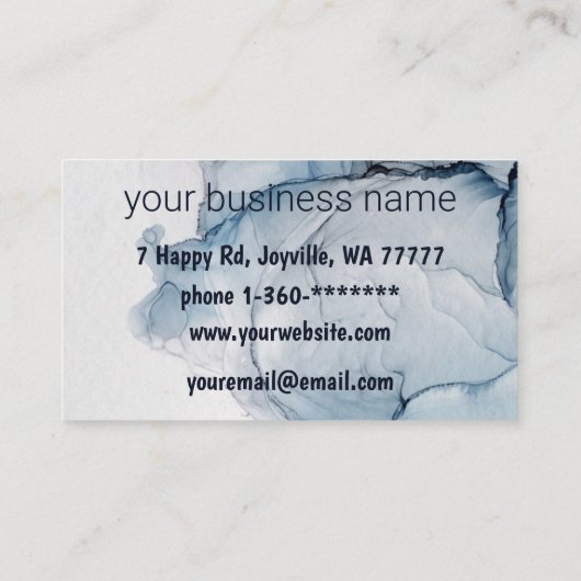 Ink Cloud Swirl Trendy Modern Aqua Blue Dusty Gray Visitekaartje (Achterkant)