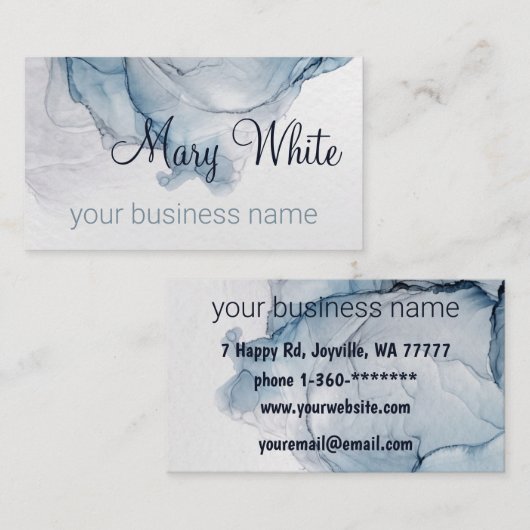 Ink Cloud Swirl Trendy Modern Aqua Blue Dusty Gray Visitekaartje (Voorkant / Achterkant)