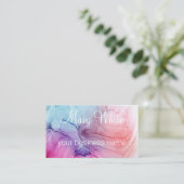 Ink Cloud Swirl Trendy Modern Blue Peach Paars Visitekaartje (Staand voorkant)
