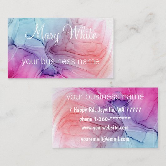 Ink Cloud Swirl Trendy Modern Blue Peach Paars Visitekaartje (Voorkant / Achterkant)