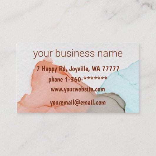 Ink Cloud Swirl Trendy Modern Caramel Green Blue Visitekaartje (Achterkant)