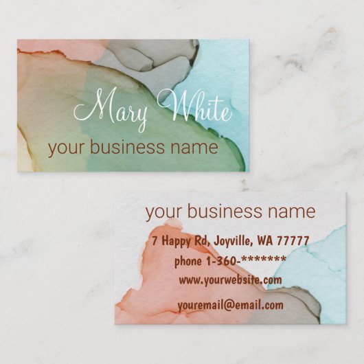 Ink Cloud Swirl Trendy Modern Caramel Green Blue Visitekaartje (Voorkant / Achterkant)