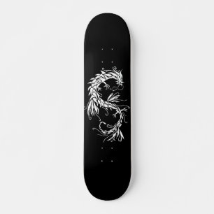 Ink Dragon White op zwart skateboard