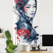 Ink drawing of Vietnamese Lady Poster (Thuiskantoor)