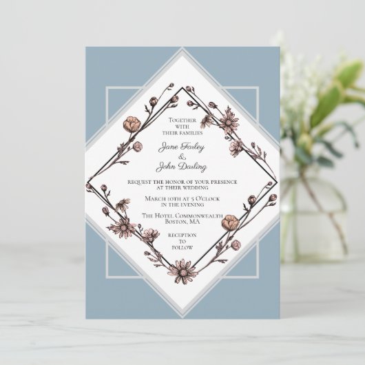 Ink Drawn Daisies bruiloft uitnodiging (Staand voorkant)