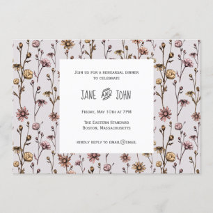 Ink Drawn Daisies Rehearsal Dinner Invitation Kaart