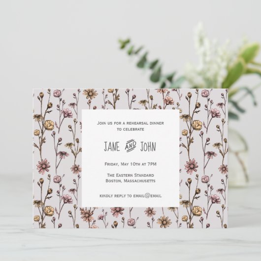 Ink Drawn Daisies repetitie Dinner Invitation Kaart (Staand voorkant)