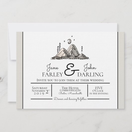 Ink Drawn Mountains Wedding Invitation Kaart (Voorkant)