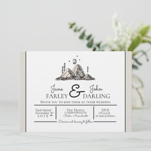 Ink Drawn Mountains Wedding Invitation Kaart (Staand voorkant)