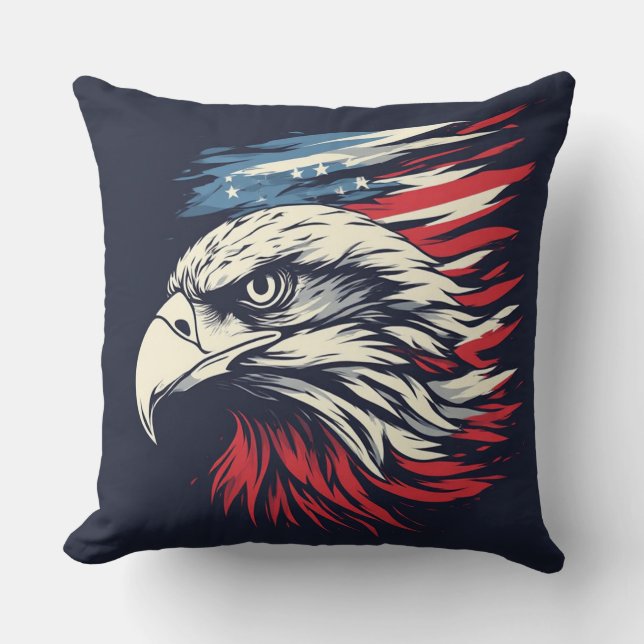 Ink Eagle & American Flag Art Freedom Never Fades Kussen (Voorkant)