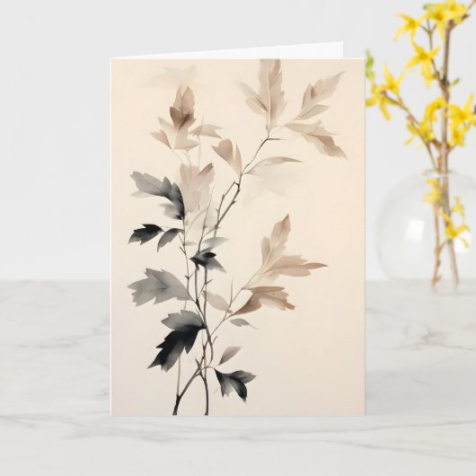 Ink en Wash Tree Branch met Leaves Moederdag Kaart (Gele Bloem)