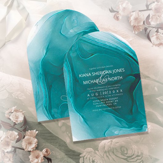Ink Flow Wedding Blauwgroen Arch ID762 Uitnodiging