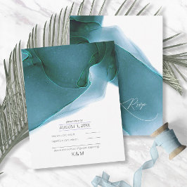 Ink Flow Wedding Blauwgroen ID762 RSVP Kaartje