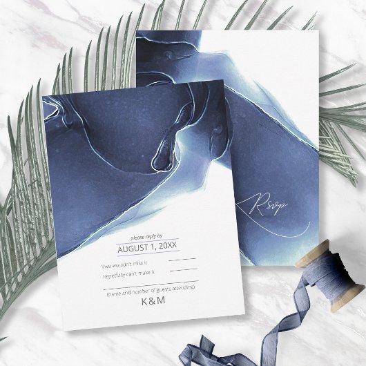 Ink Flow Wedding Blue ID762 RSVP Kaartje