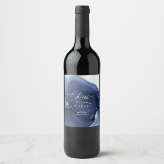 Ink Flow Wedding Blue ID762 Wine Label Wijn Etiket (Voorkant)