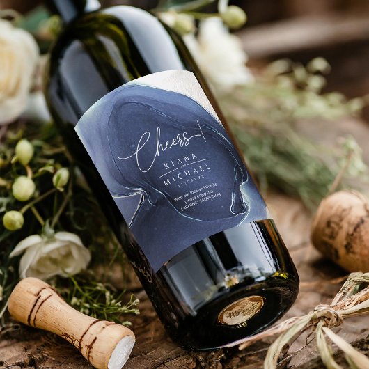 Ink Flow Wedding Blue ID762 Wine Label Wijn Etiket
