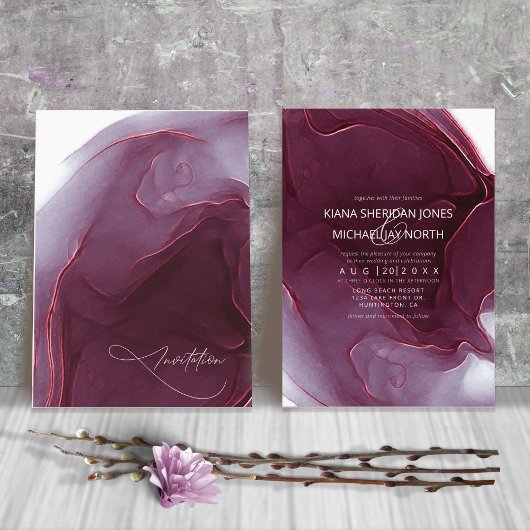 Ink Flow Wedding Burgundy ID762 Kaart