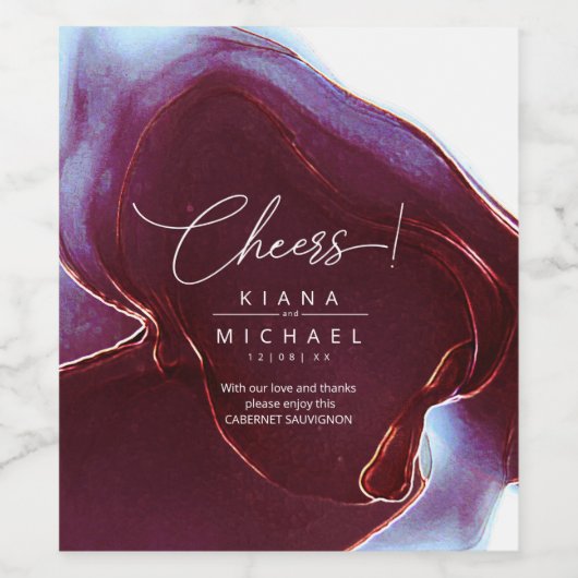 Ink Flow Wedding Burgundy ID762 Wine Label Wijn Etiket (Enkel label)