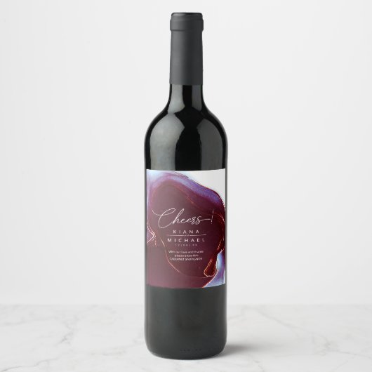 Ink Flow Wedding Burgundy ID762 Wine Label Wijn Etiket (Voorkant)