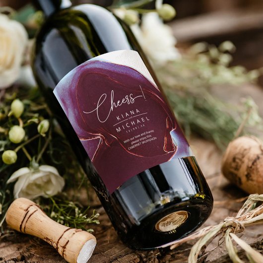 Ink Flow Wedding Burgundy ID762 Wine Label Wijn Etiket