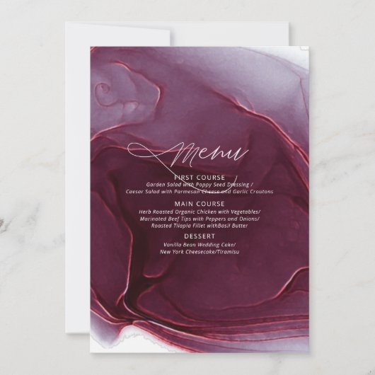 Ink Flow Wedding Menu Burgundy ID762 (Voorkant)