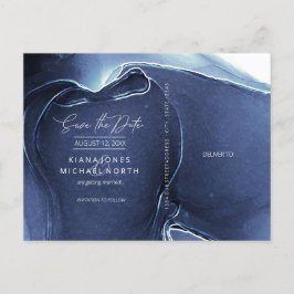 Ink Flow Wedding Save the Date Blue ID762 Aankondigingskaart