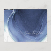 Ink Flow Wedding Save the Date Blue ID762 Aankondigingskaart (Voorkant)