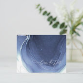 Ink Flow Wedding Save the Date Blue ID762 Aankondigingskaart (Staand voorkant)
