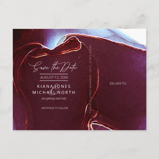 Ink Flow Wedding Save the Date Burgundy ID762 Aankondigingskaart (Achterkant)