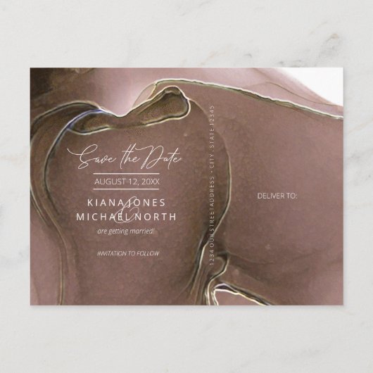 Ink Flow Wedding Save the Date Taupe ID762 Aankondigingskaart (Achterkant)