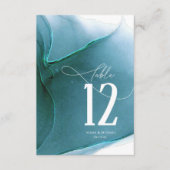 Ink Flow Wedding Table Number Blauwgroen ID762 Kaart (Voorkant)