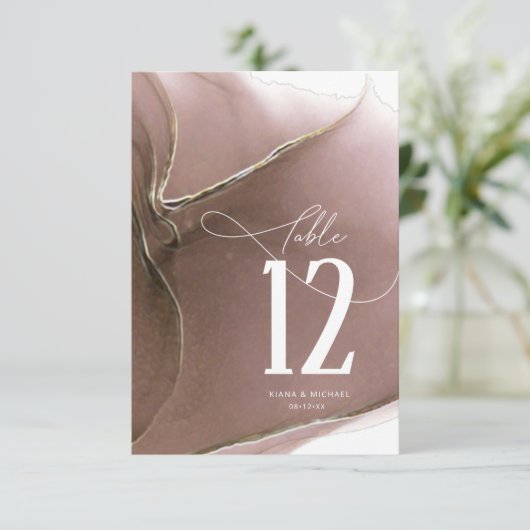 Ink Flow Wedding Table Number Taupe ID762 Kaart (Staand voorkant)