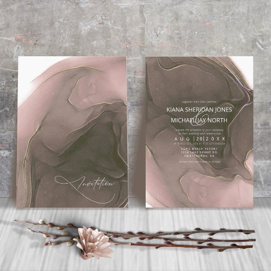 Ink Flow Wedding Taupe ID762 Kaart