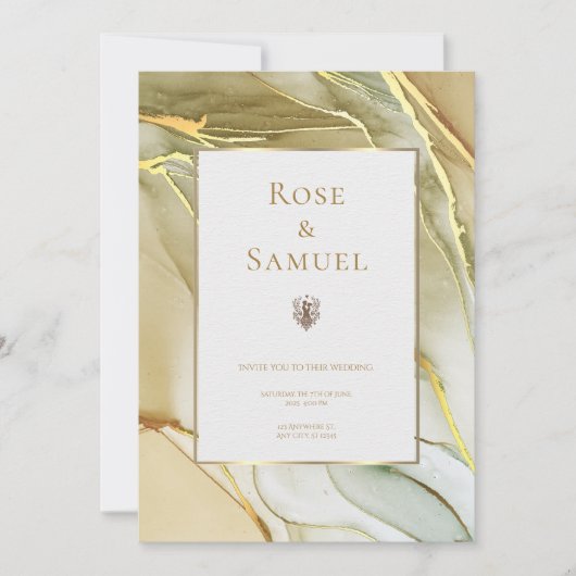 Ink Gold Aesthetic Chic Wedding Invitation Kaart (Voorkant)