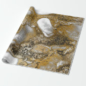 Ink Gold vloeibare verf grijs zwart wit Abstract Cadeaupapier (Uitgerold)