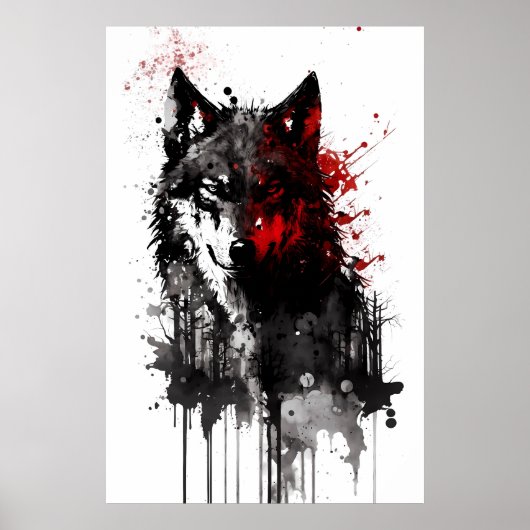 Ink Gray Wolf Portrait Poster (Voorkant)