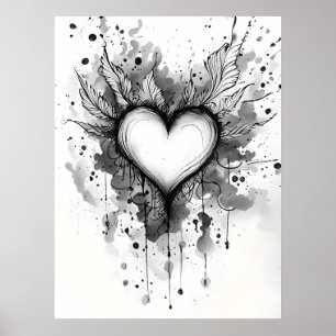 Ink Heart Poster – Abstracte Grunge Wall Art