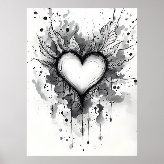 Ink Heart Poster – Abstracte Grunge Wall Art (Voorkant)