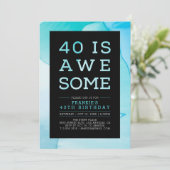 Ink Marble Modern Typografie 40th Birthday Party Kaart (Staand voorkant)