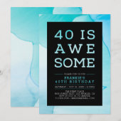 Ink Marble Modern Typografie 40th Birthday Party Kaart (Voorkant / Achterkant)