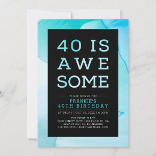 Ink Marble Modern Typografie 40th Birthday Party Kaart